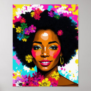 Zwart Vrouw Pop Art Multicolor Poster