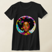 Zwart Vrouw Pop Art Multicolor T-shirt (Laagn)