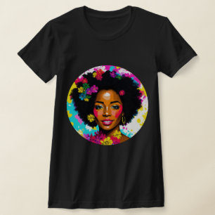 Zwart Vrouw Pop Art Multicolor T-shirt