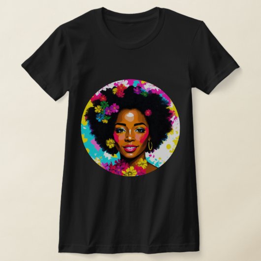 Zwart Vrouw Pop Art Multicolor T-shirt (Laagn)