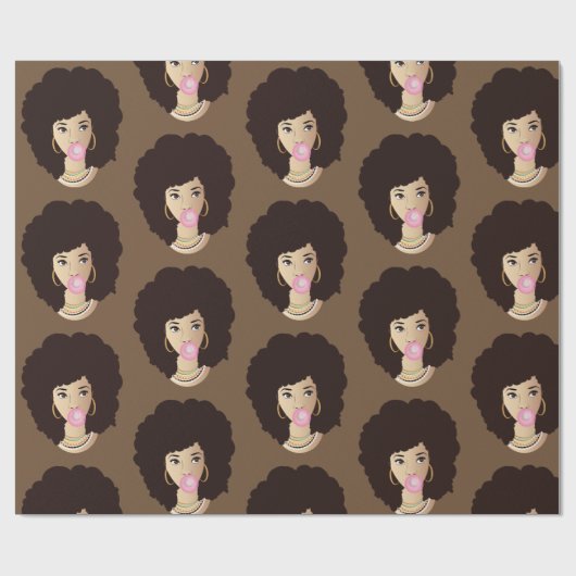 Zwart Vrouw, Popping Roze Bubblegum, Bruin Cadeaupapier (Vlak)