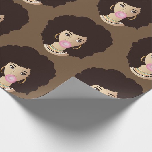 Zwart Vrouw, Popping Roze Bubblegum, Bruin Cadeaupapier (Hoek)