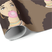 Zwart Vrouw, Popping Roze Bubblegum, Bruin Cadeaupapier (Rol Hoek)