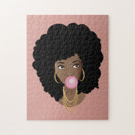 Zwart Vrouw Popping Roze Bubblegum, Roze Legpuzzel
