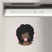 Zwart Vrouw Popping Roze Bubblegum, Roze Magneet (Insitu (Vaatwasser))