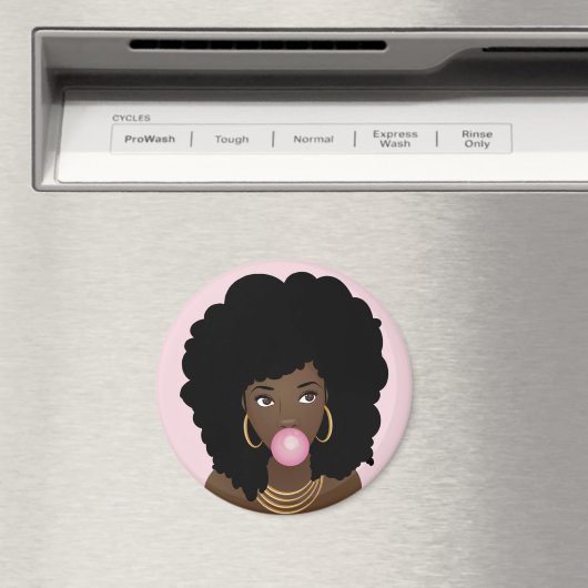 Zwart Vrouw Popping Roze Bubblegum, Roze Magneet (Insitu (Vaatwasser))