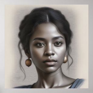 zwart vrouw portretschets poster