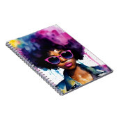 Zwart Vrouw Regenboog Afro Haar en Zonnebril Kunst Notitieboek (Rechterzijde)