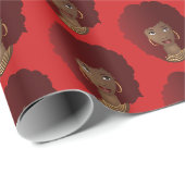 Zwart Vrouw, Rode Afro, Natuurlijk Haar, Rood Cadeaupapier (Rol Hoek)