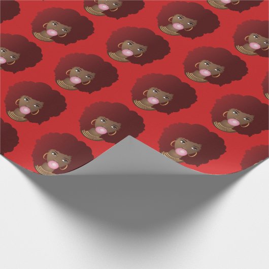 Zwart Vrouw, Rood Afro Natuurlijk Haar, Bubblegum, Cadeaupapier (Hoek)