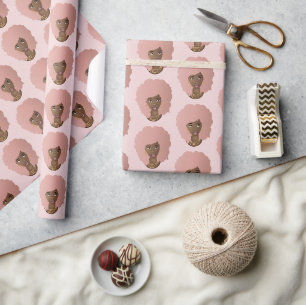 Zwart Vrouw, Roze Afro, Natuurlijk Haar, Roze Cadeaupapier