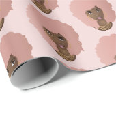 Zwart Vrouw, Roze Afro, Natuurlijk Haar, Roze Cadeaupapier (Rol Hoek)