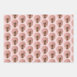 Zwart Vrouw, Roze Afro, Natuurlijk Haar, Roze Inpakpapier Vel
