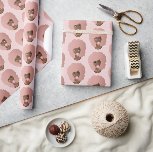 Zwart Vrouw, Roze Afro, Roze Bubblegum, Roze Cadeaupapier (Crafts)