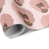 Zwart Vrouw, Roze Afro, Roze Bubblegum, Roze Cadeaupapier (Rol Hoek)