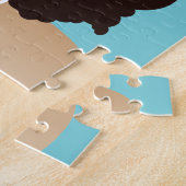 Zwart Vrouw, Roze Bubblegum, Natuurlijk Haar, Blau Legpuzzel (Zijkant)