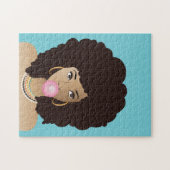 Zwart Vrouw, Roze Bubblegum, Natuurlijk Haar, Blau Legpuzzel (Horizontaal)