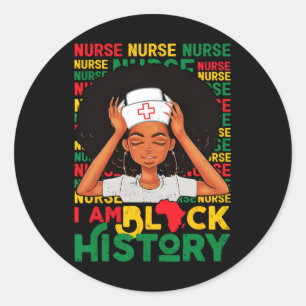 Zwart Vrouw Verpleegster Afro Retro Zwart Geschied Ronde Sticker