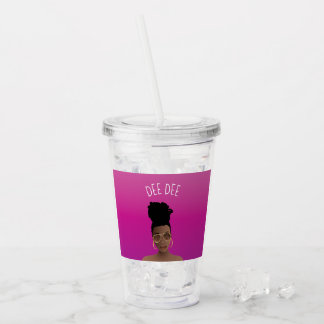 Zwart Vrouw w / Gouden tinten & Hoge Bun, Hot Pink Acryl Drinkbeker