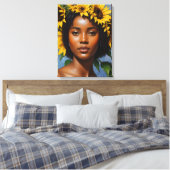 Zwart Vrouw Zonnebloem Portret Kunst Canvas Afdruk (Insitu (Slaapkamer))