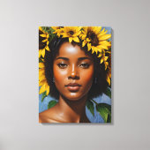 Zwart Vrouw Zonnebloem Portret Kunst Canvas Afdruk (Voorkant)