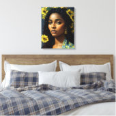 Zwart Vrouw Zonnebloem Portret Van Gogh Stijl Canvas Afdruk (Insitu (Slaapkamer))
