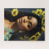 Zwart Vrouw Zonnebloem Portret Van Gogh Stijl Legpuzzel (Horizontaal)