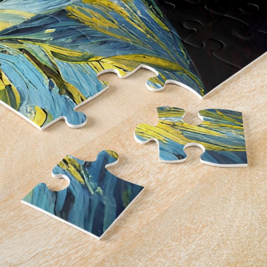 Zwart Vrouw Zonnebloem Portret Van Gogh Stijl Legpuzzel (Zijkant)