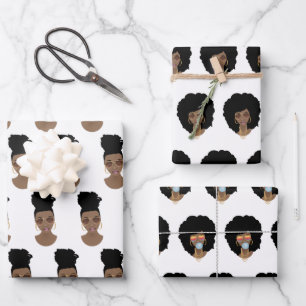 Zwart Vrouwen, Gouden tinten, Blauw Bubblegum Inpakpapier Vel