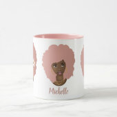 Zwart Vrouwen w/Pink Afro, Bubblegum & Flower Fami Mok (Midden)