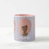 Zwart Vrouwen w/Pink Afro, Bubblegum & Flower Stip Mok (Midden)