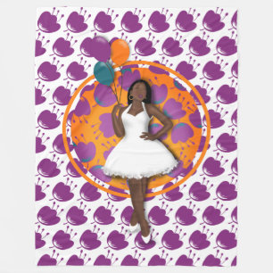 Zwart vrouwtje kleurrijke ballonnen ventilator wit fleece deken