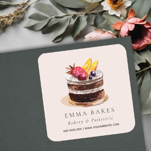 ZWART VRUCHTENSTROOM PATISSERIE CUPCAKE BAKERY VIERKANTE STICKER