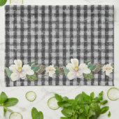 Zwart vuurvaste witte magnolia Leaves Theedoek (Gevouwen)