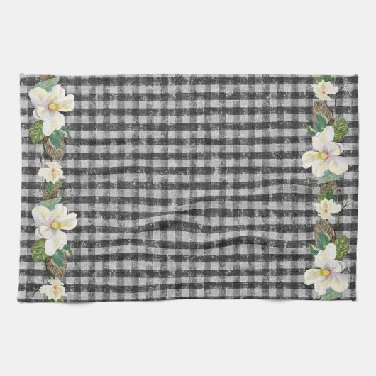Zwart vuurvaste witte magnolia Leaves Theedoek (Horizontaal)