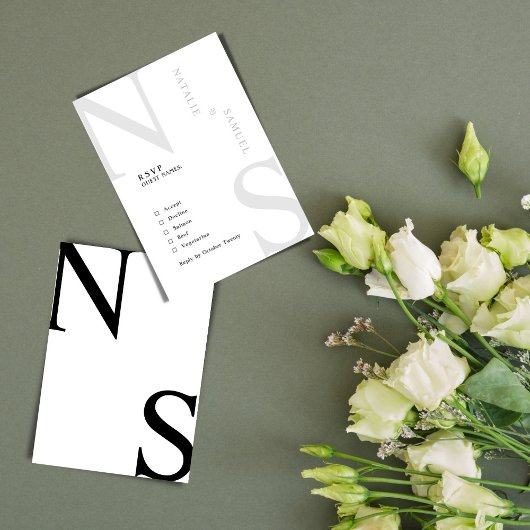 Zwart & W Minimalistische Elegant Bold Initialen B RSVP Kaartje