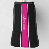 Zwart warm roze stripe Script Name Monogram Golfheadcover (Draai 90)