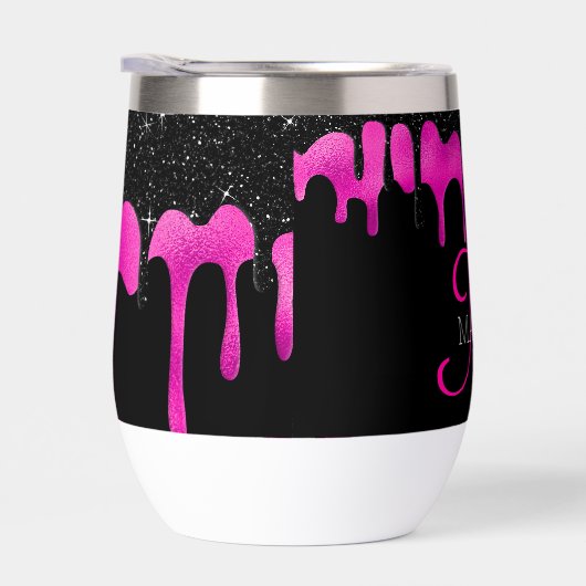 Zwart warmroze druppelaar Glitter Monogram Naam (Rechts)