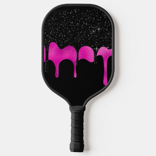 Zwart warmroze druppelaar Glitter Monogram Naam Pickleball Paddle (Achterkant)