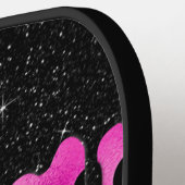 Zwart warmroze druppelaar Glitter Monogram Naam Pickleball Paddle (Links Detail)