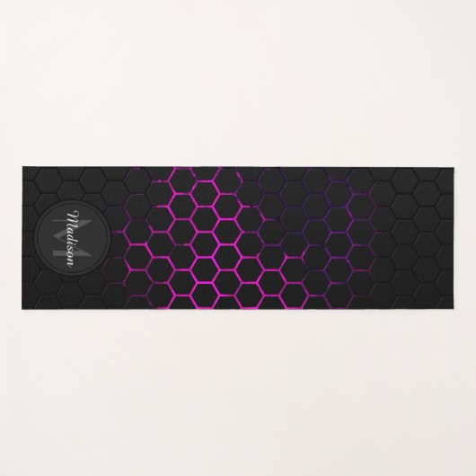 Zwart warmroze honingraatpatroon geometrie Monogra Yogamat (Voorkant (horizontaal))