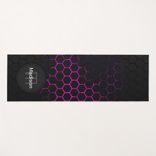 Zwart warmroze honingraatpatroon geometrie Monogra Yogamat (Voorkant (horizontaal))