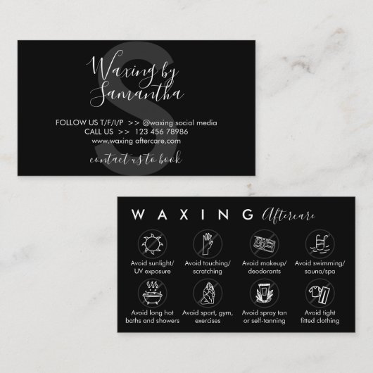 Zwart wassen na instructies voor zorgadvies visitekaartje (Voorkant / Achterkant)