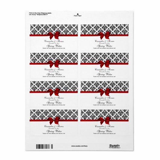  zwart WAT Damask Red H Water Flaconetiket Etiket (Full Sheet)