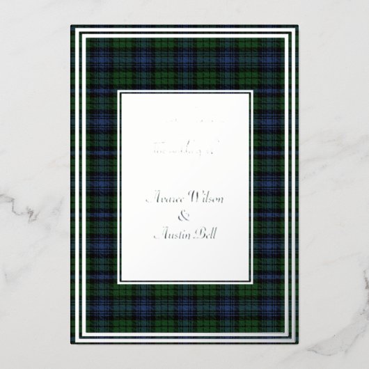 Zwart Watch Oud Origineel Schotland Tartan Zilver Folie Uitnodiging (Voorkant)