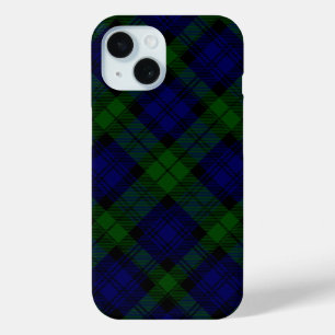 Zwart Watch Tartan Blauw Groen Schotse Ruit iPhone 15 Case