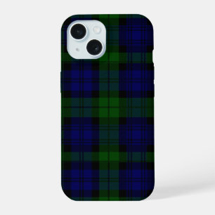 Zwart Watch Tartan Blauw Groen Schotse Ruit iPhone 15 Case