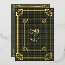 Zwart Watch Verweerde Tartan Gouden Folie Uitnodig