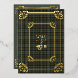 Zwart Watch Verweerde Tartan Gouden Folie Uitnodig Uitnodiging