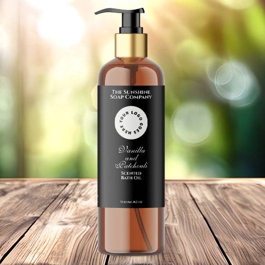 Zwart waterdicht cosmetica flesetiket met logo sparkling wijnetiket